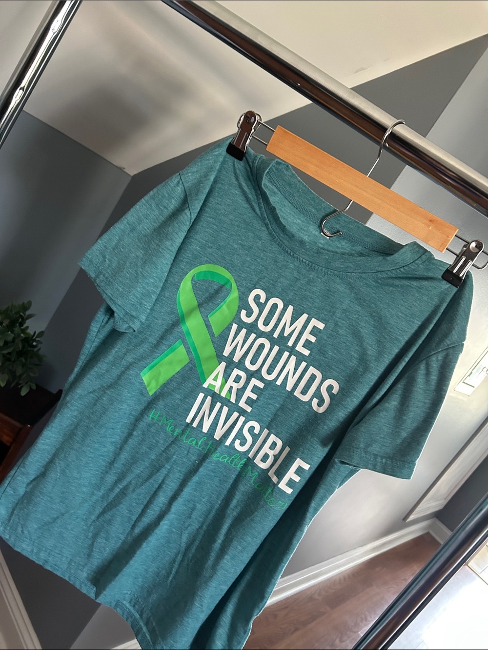 Teal Graphic Tee - "Some Wounds Are Invisible" mental health, small
